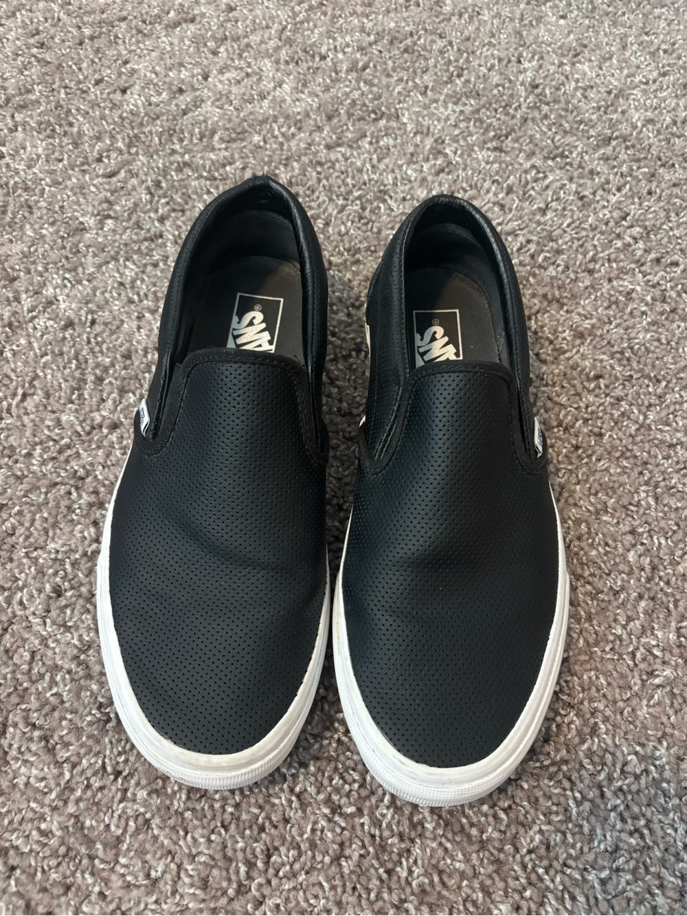 Vans Black Perforated Slip-On Loafers with White Sole